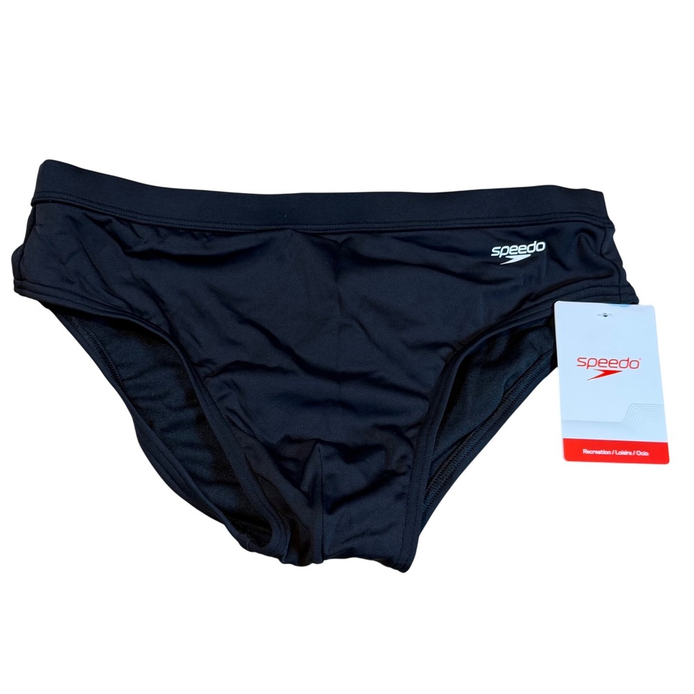 Speedo Brief 3" Mens Swim Trunks Anthracite Black 34 8A000149010 NWT